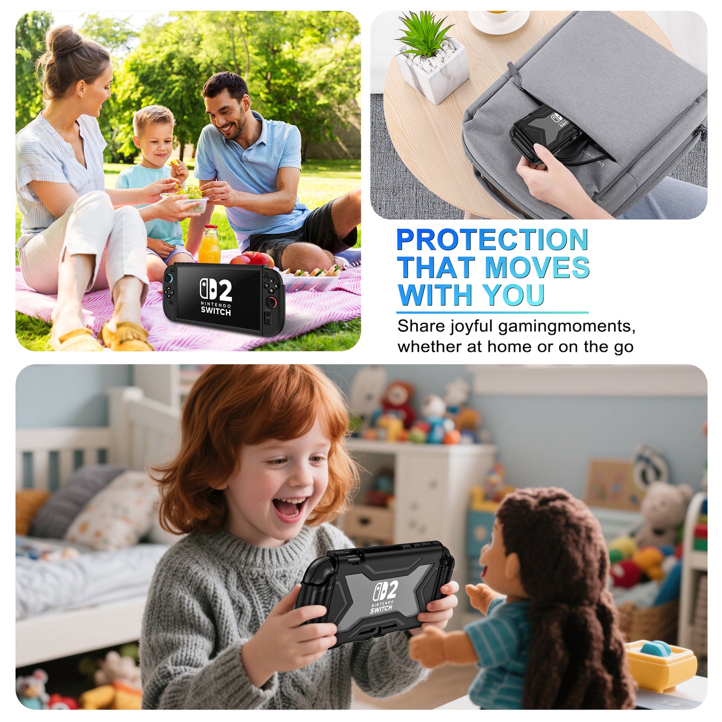 Protective Case for Nintendo Switch 2, Full Protection Switch 2 Cover,TPU Shock-Absorption and Anti-Scratch for Nintendo Switch 2 with【Bult-in Screen Protector】& 2 X Thumb Grip Caps,Black