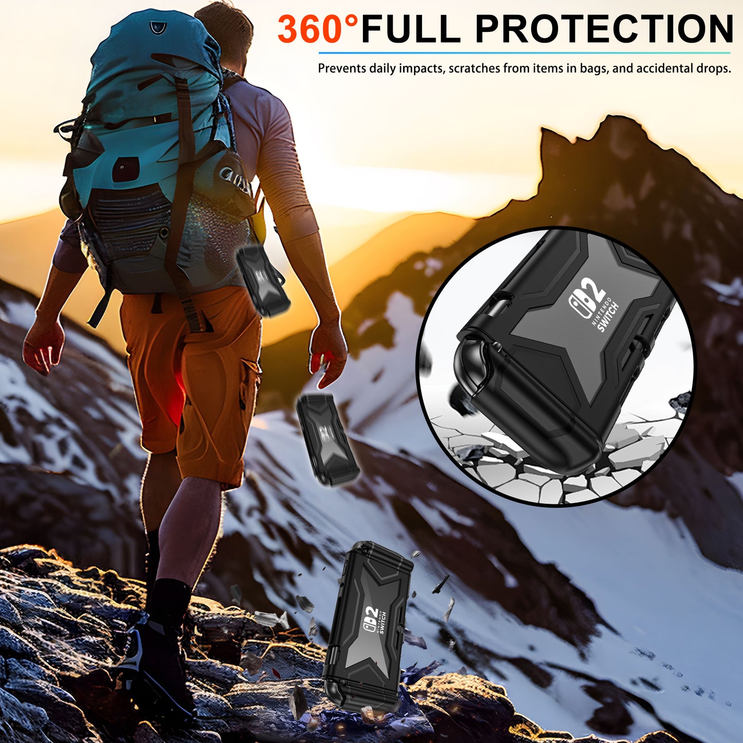 Protective Case for Nintendo Switch 2, Full Protection Switch 2 Cover,TPU Shock-Absorption and Anti-Scratch for Nintendo Switch 2 with【Bult-in Screen Protector】& 2 X Thumb Grip Caps,Black